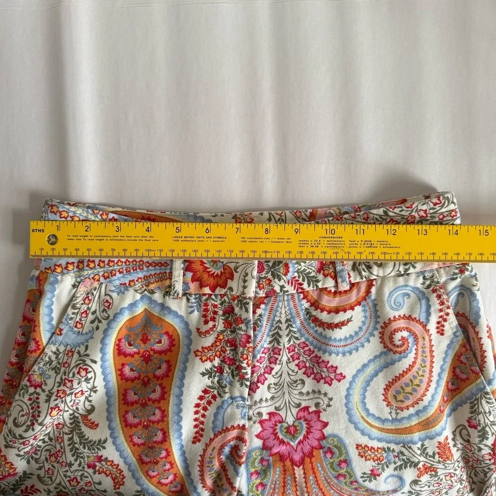 J Crew Cropped Pants Women's Size 0‎ Paisley 100% Cotton Preppy Colorful Spring